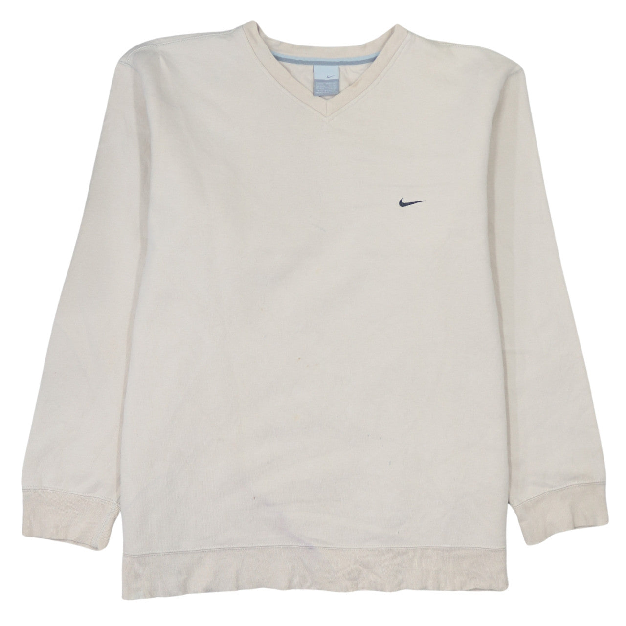 Nike Mens Beige V-Neck Pullover Sweatshirt Size L Logo Sportswear