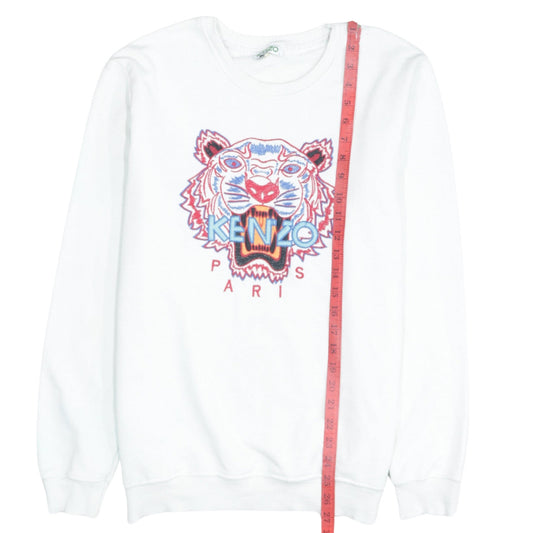 Kenzo Womens White Sweatshirt L Embroidered Tiger Logo Pullover