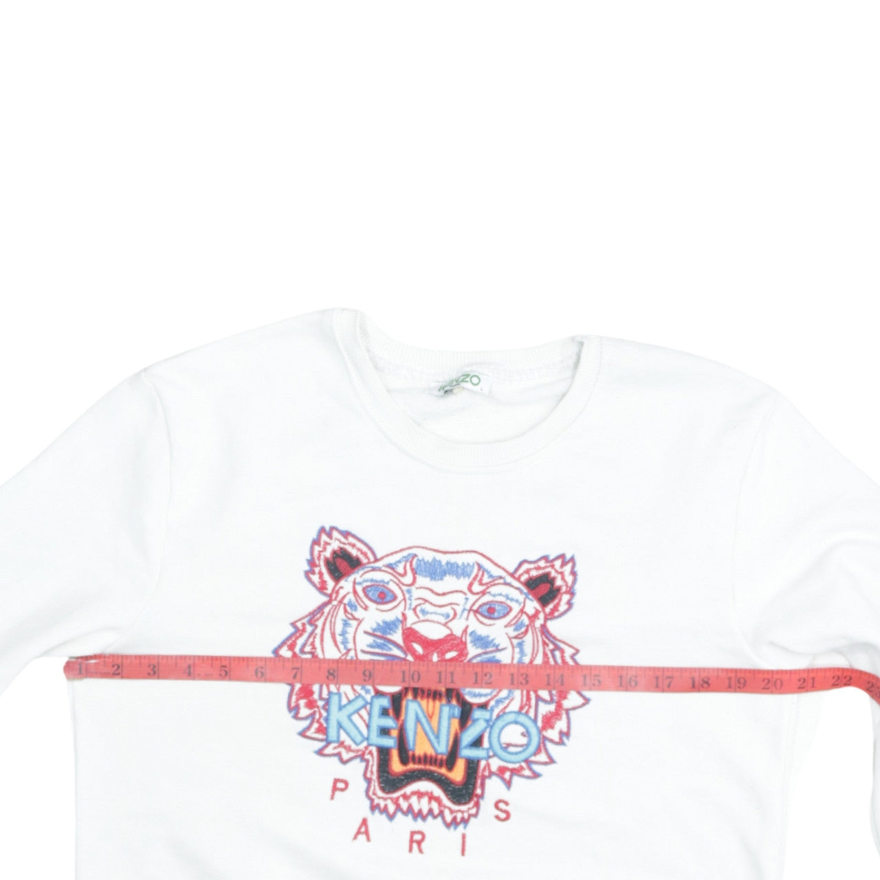 Kenzo Womens White Sweatshirt L Embroidered Tiger Logo Pullover