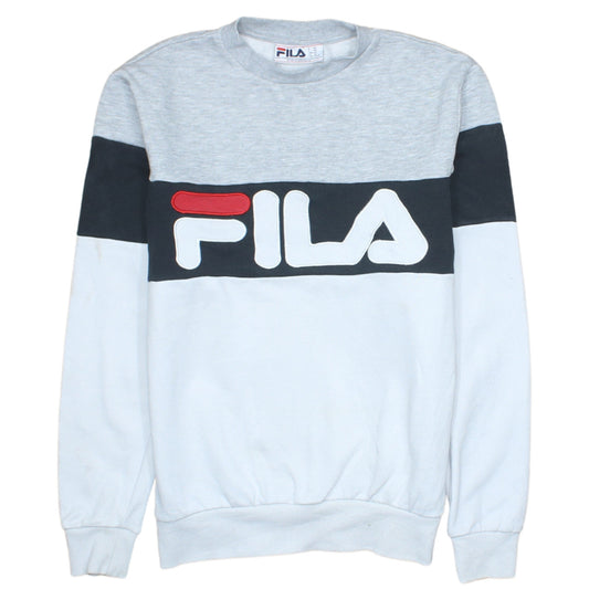 FILA Mens XS Grey White Black Pullover Sweatshirt Logo Crew Neck