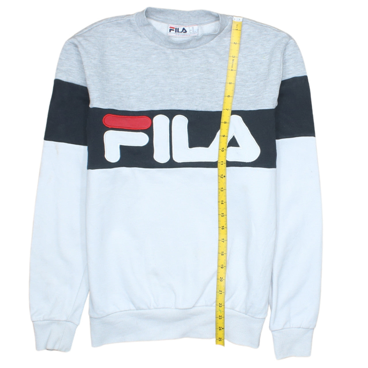 FILA Mens XS Grey White Black Pullover Sweatshirt Logo Crew Neck