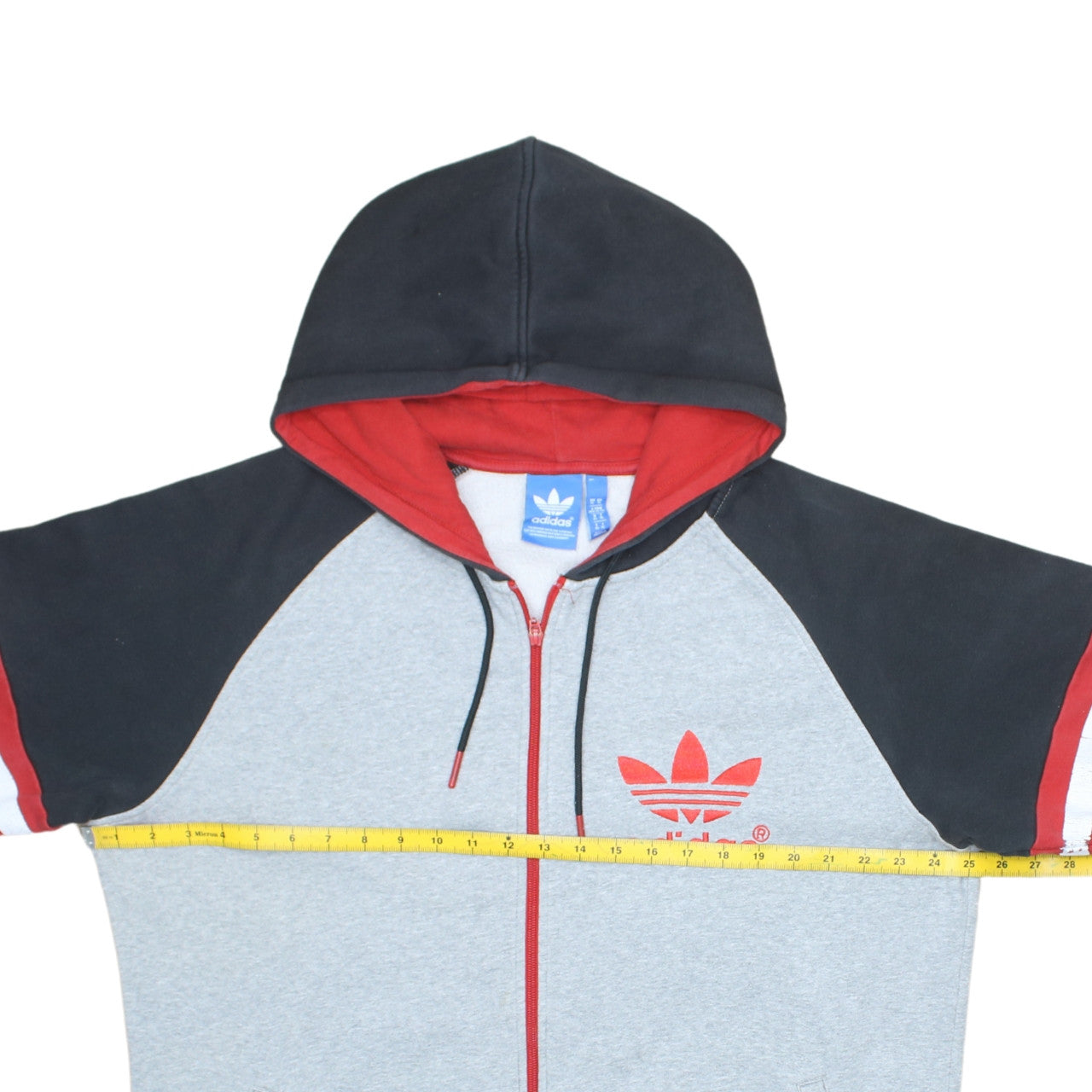 Adidas Mens XL Grey Black Red Full Zip Hoodie Sweatshirt Sportswear