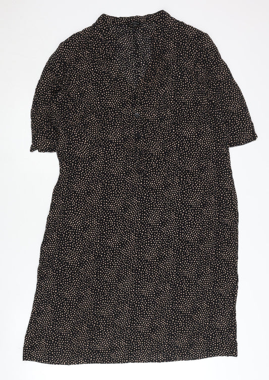 Jaeger Women’s Black Polka Dot Shirt Dress Size 14 Viscose Workwear