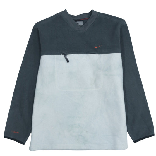 Nike Mens Grey Black Fleece Pullover Sweatshirt S V-Neck Zip Pocket