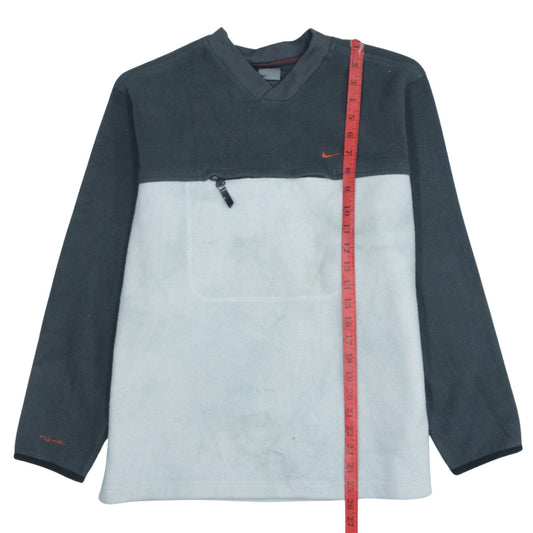 Nike Mens Grey Black Fleece Pullover Sweatshirt S V-Neck Zip Pocket