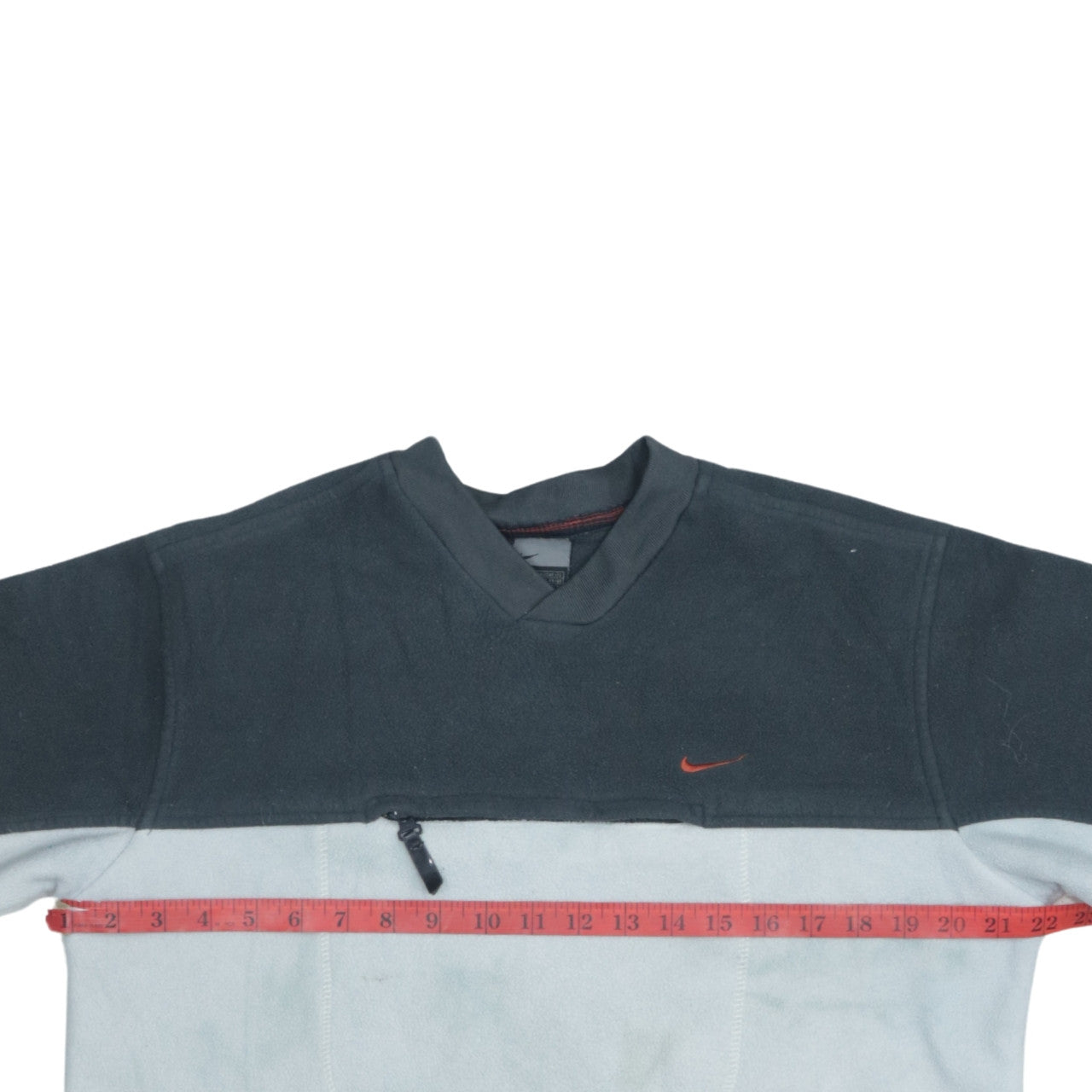 Nike Mens Grey Black Fleece Pullover Sweatshirt S V-Neck Zip Pocket