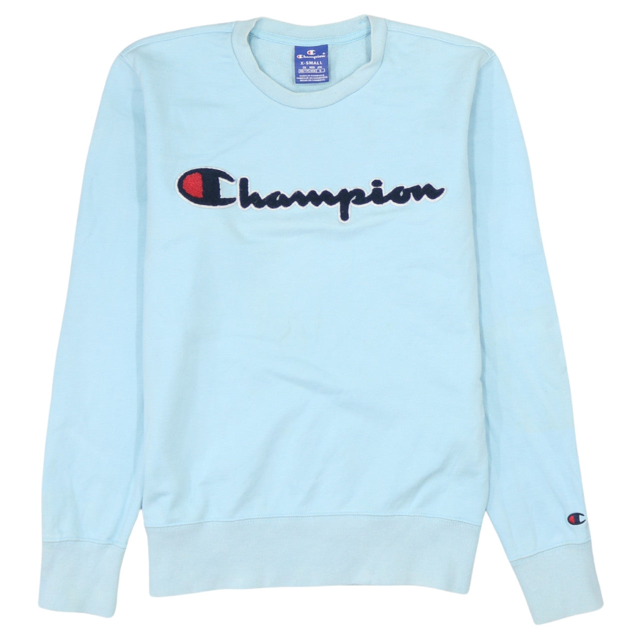 Champion Womens Blue XS Pullover Sweatshirt Logo Crew Neck Long Sleeve
