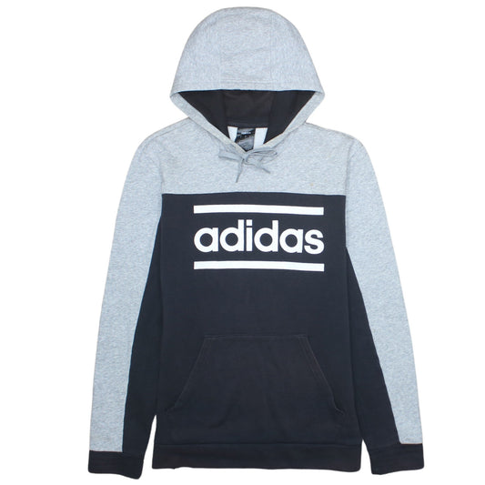 Adidas Mens Grey Black Pullover Hoodie M Graphic Logo Sportswear