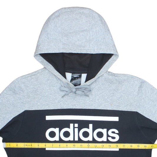 Adidas Mens Grey Black Pullover Hoodie M Graphic Logo Sportswear