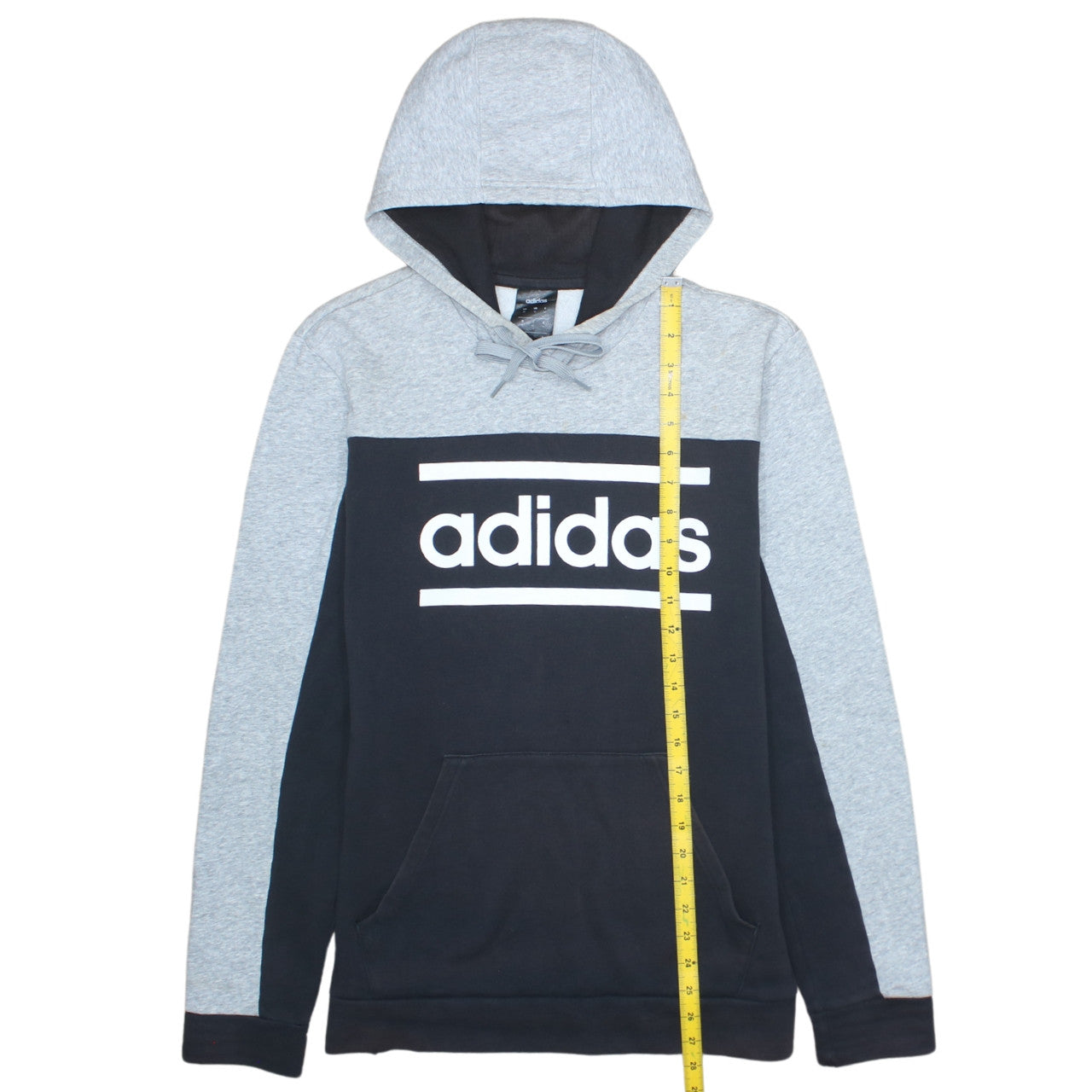 Adidas Mens Grey Black Pullover Hoodie M Graphic Logo Sportswear