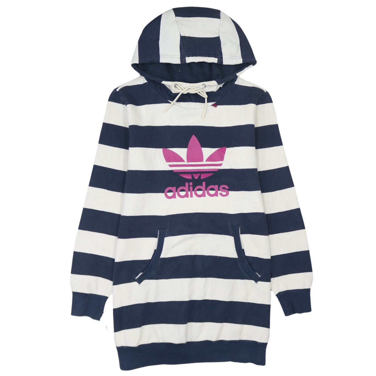 Adidas Womens Navy White Striped Pullover Hoodie Dress Size 10