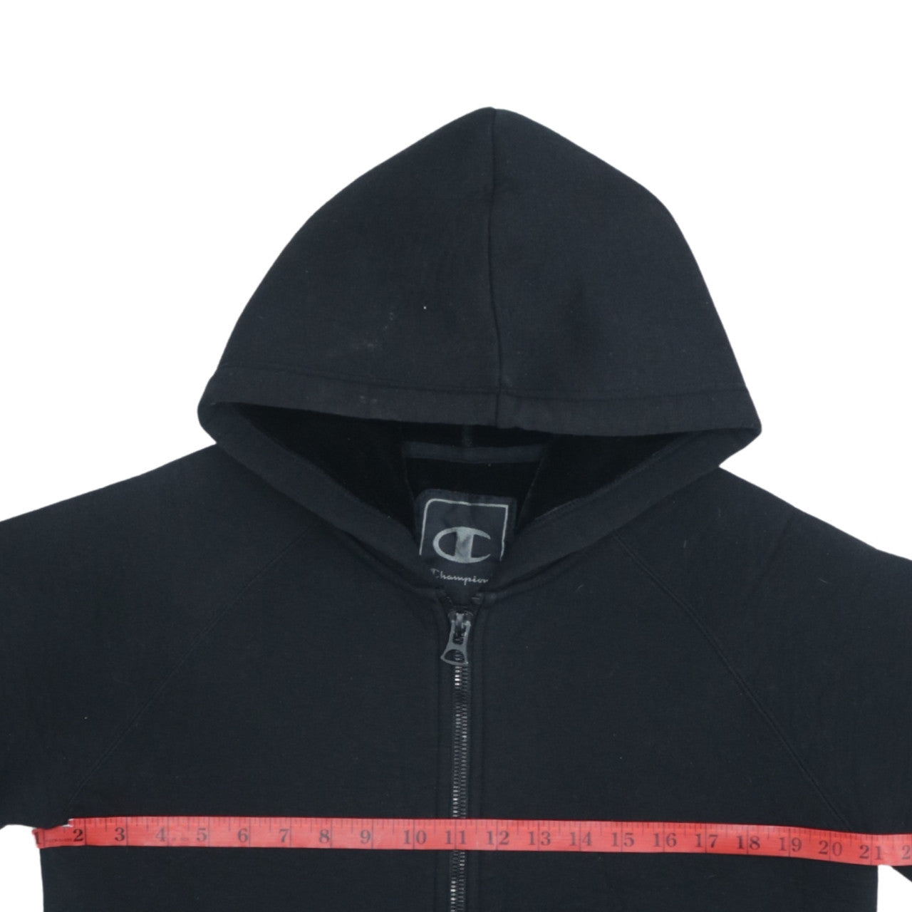 Champion Men Black Medium Full Zip Hoodie Sweatshirt with Logo