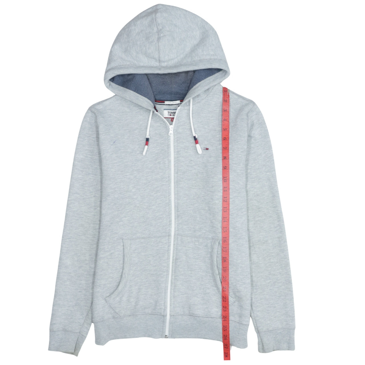 Tommy Jeans Mens Grey Full Zip Hoodie Size L Logo Casual Cotton Blend