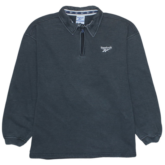 Reebok Mens Black L Sweatshirt 1/4 Zip Collared Retro Sportswear
