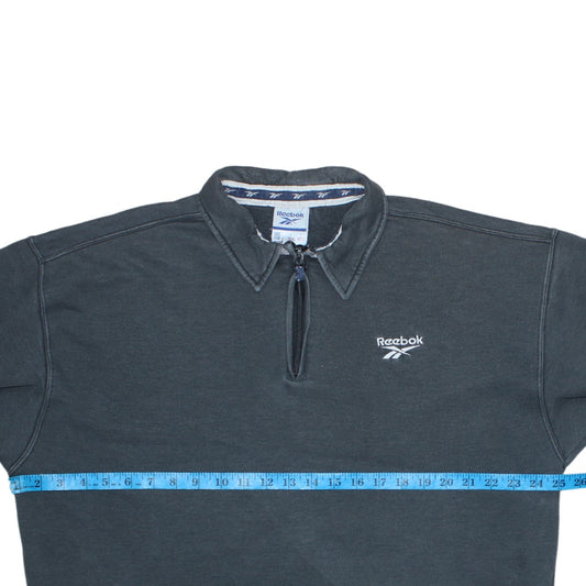 Reebok Mens Black L Sweatshirt 1/4 Zip Collared Retro Sportswear