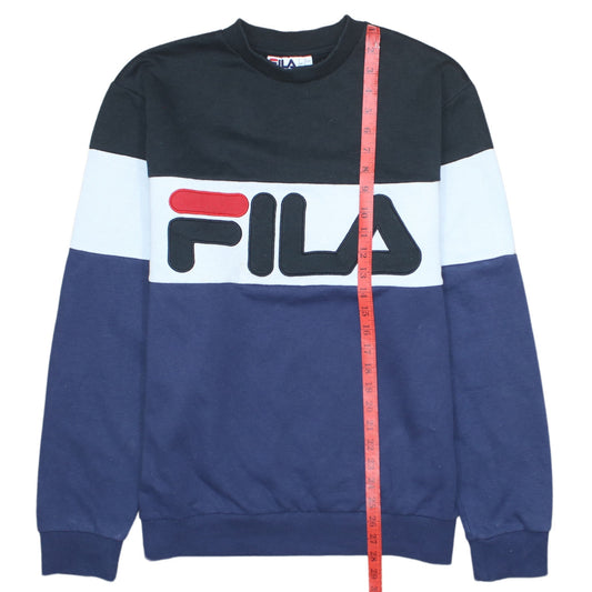 FILA Mens L Sweatshirt Blue Black White Colourblock Logo Crew Neck