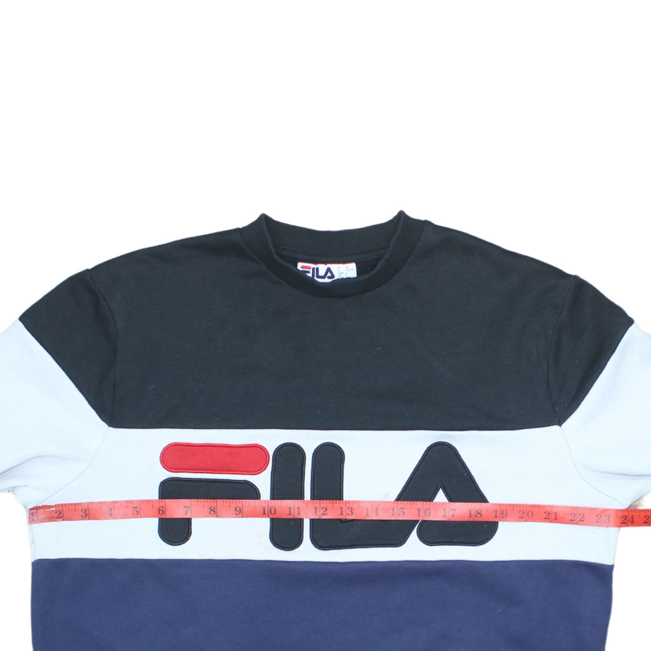 FILA Mens L Sweatshirt Blue Black White Colourblock Logo Crew Neck
