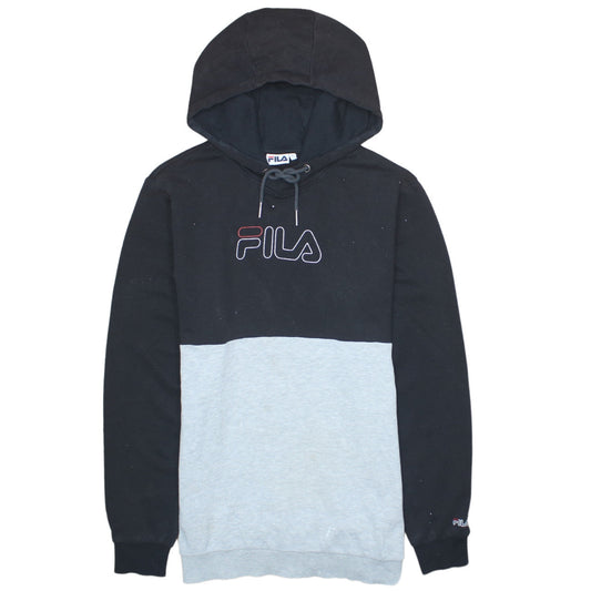 Additional front view of Fila Men’s Black Grey Pullover Hoodie L Logo Graphic Sweatshirt