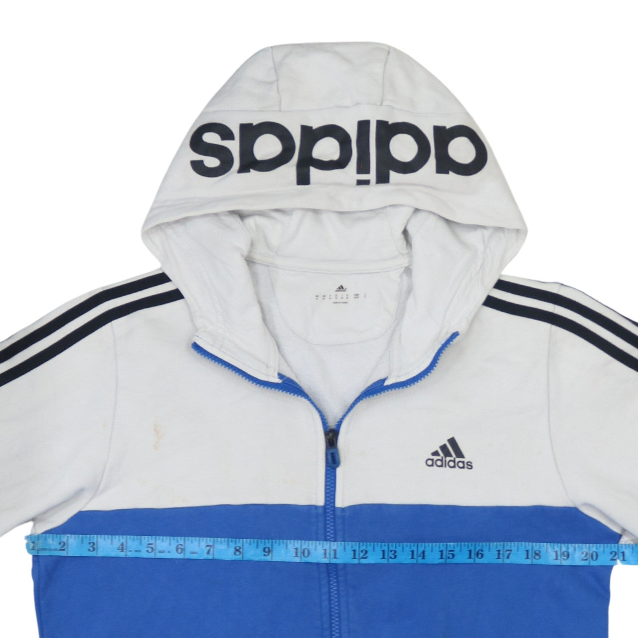 Adidas Men’s Blue White Full Zip Hoodie Size M Sportswear