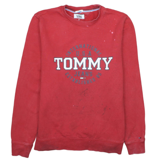 Tommy Jeans Mens Red Crew Neck Logo Sweatshirt L Pullover