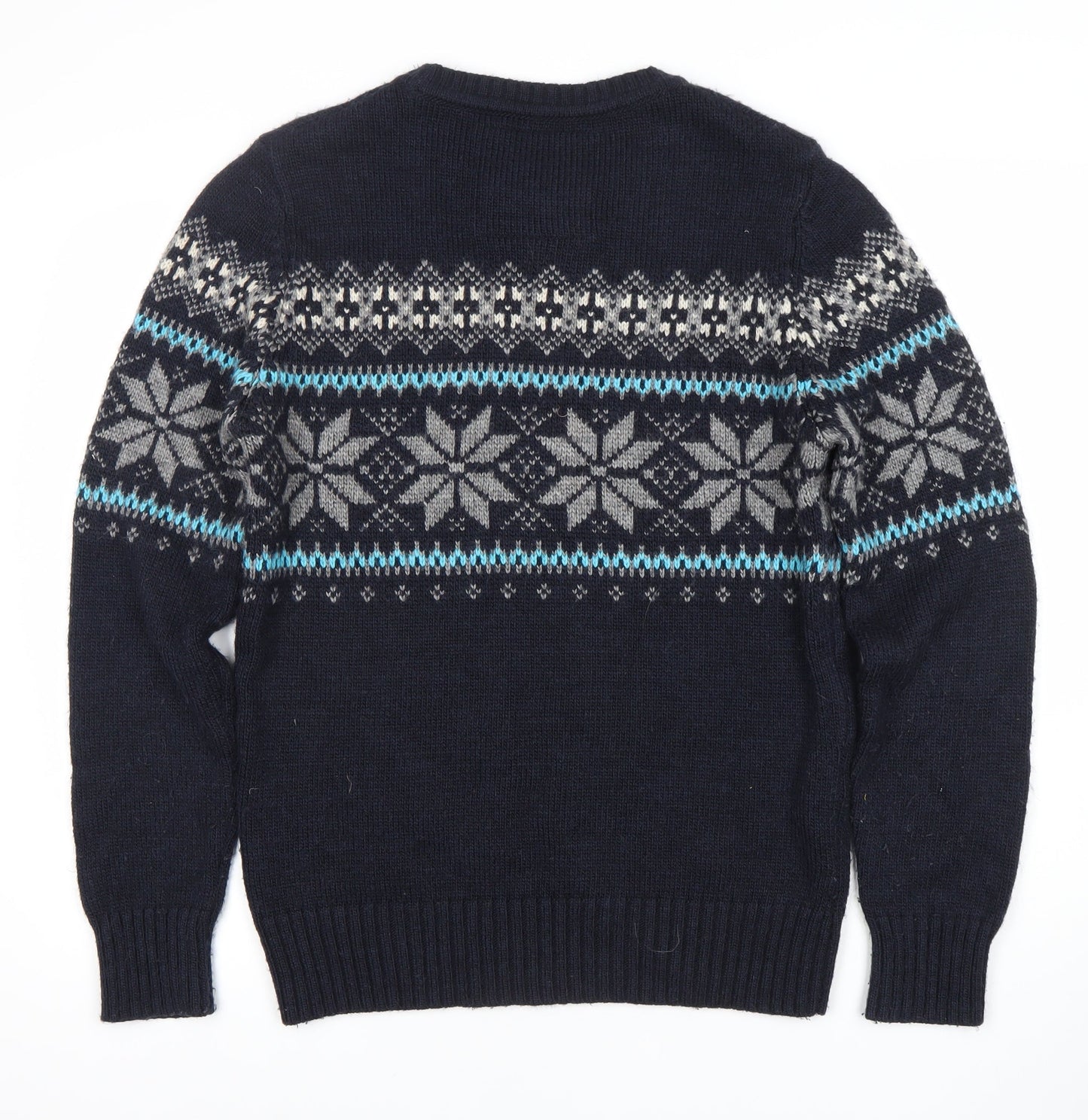 Superdry Men’s Blue Fair Isle Wool Blend Crew Neck Jumper Size L