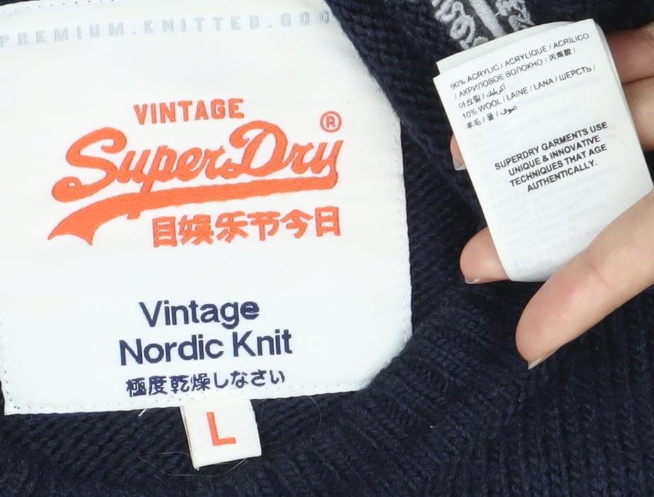 Superdry Men’s Blue Fair Isle Wool Blend Crew Neck Jumper Size L