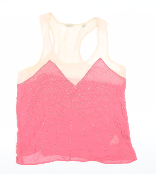 Jack Wills Womens Pink Silk Beaded Tank Top Size 14