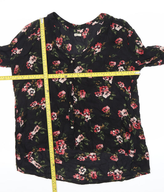 Hollister Womens Black Floral Viscose Tunic Blouse L Long Sleeve