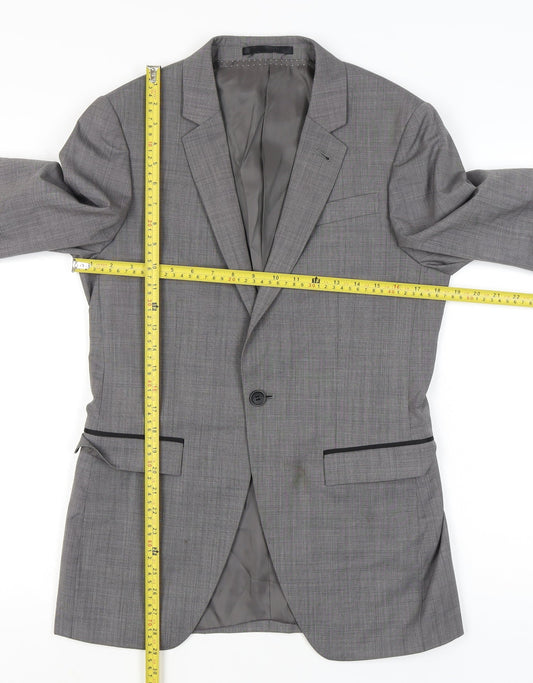 Topman Mens Grey Suit Jacket Blazer 36 Chest Classic Notch Lapel