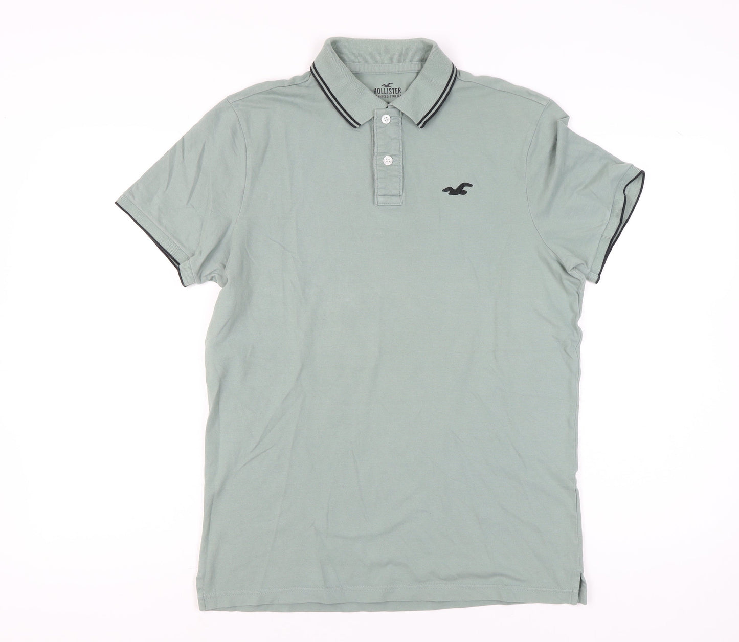 Hollister Mens Green Polo Shirt L Slim Fit Logo Short Sleeve
