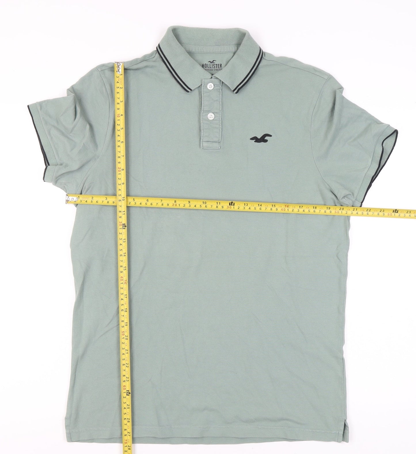 Hollister Mens Green Polo Shirt L Slim Fit Logo Short Sleeve