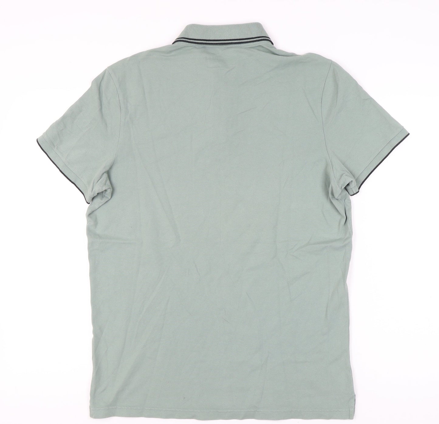 Hollister Mens Green Polo Shirt L Slim Fit Logo Short Sleeve