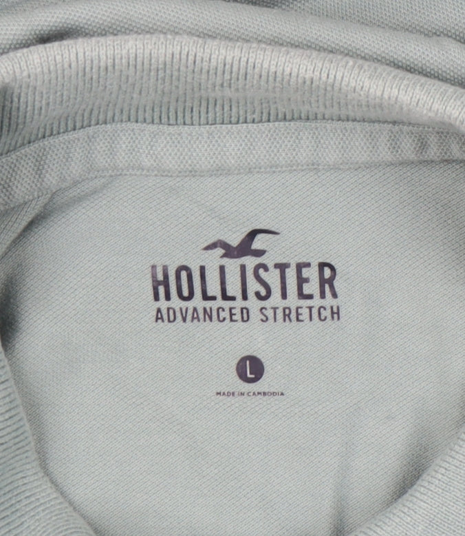 Hollister Mens Green Polo Shirt L Slim Fit Logo Short Sleeve