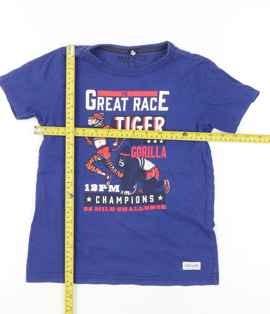 Joules Boys Blue Graphic Tiger Gorilla T-Shirt 7-8 Years Cotton Casual