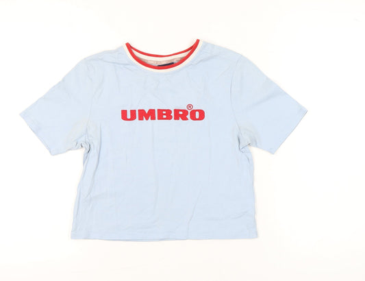Umbro Women Blue S Ringer Embroidered Logo Cotton T-Shirt
