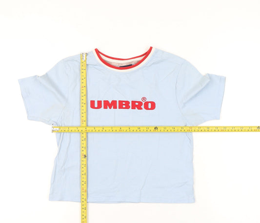 Umbro Women Blue S Ringer Embroidered Logo Cotton T-Shirt