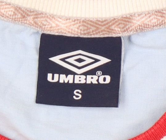 Umbro Women Blue S Ringer Embroidered Logo Cotton T-Shirt