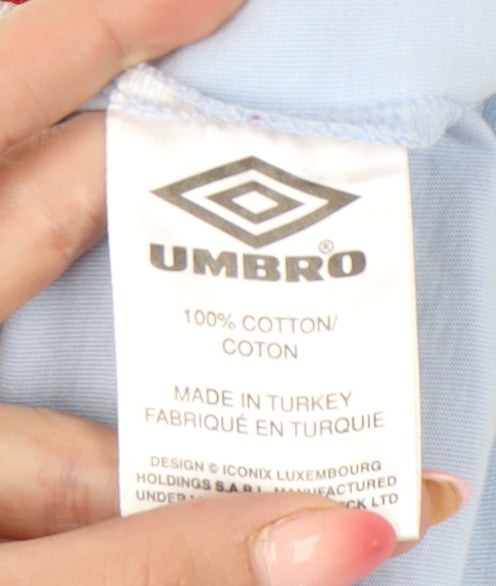 Umbro Women Blue S Ringer Embroidered Logo Cotton T-Shirt
