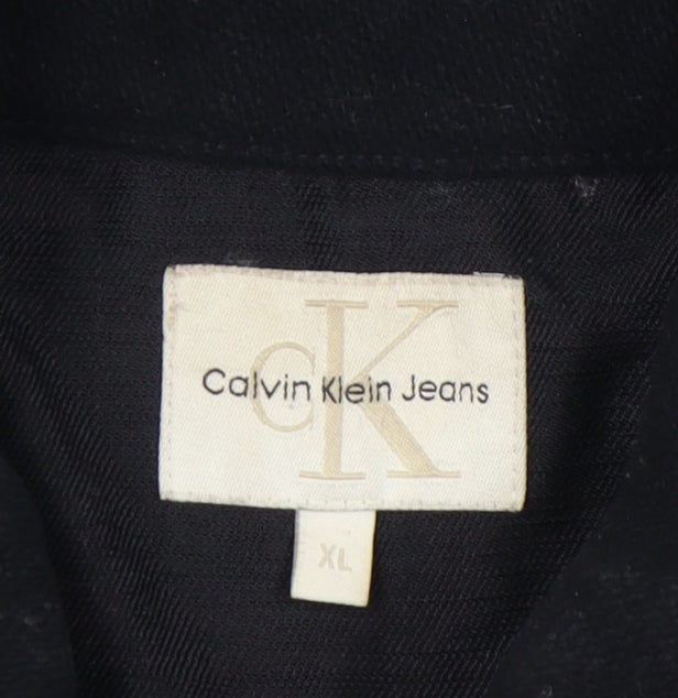 Calvin Klein Jeans Womens Black Wool Jacket XL Casual Zip Up