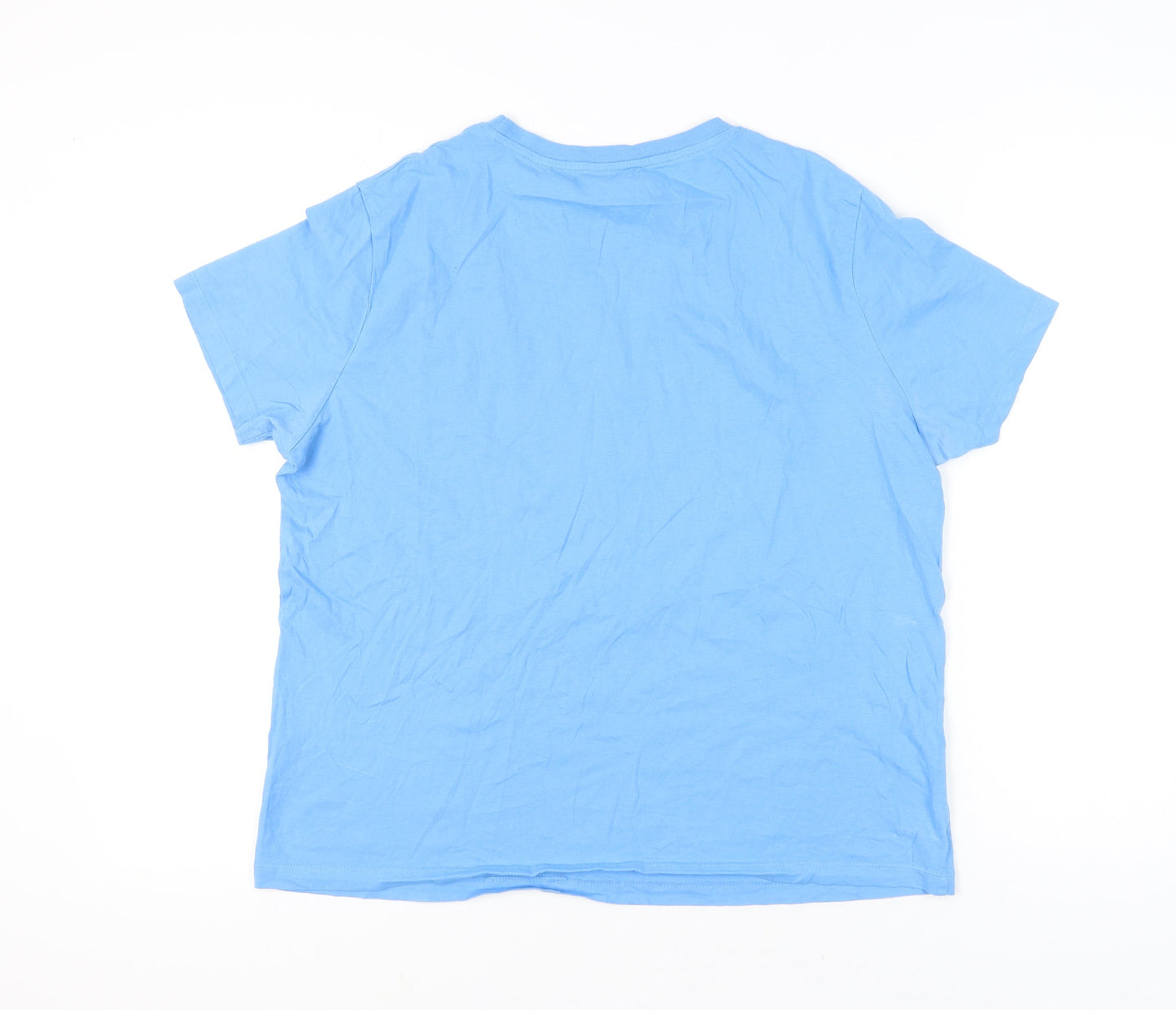 Pull&Bear Womens Blue XL Graphic Flower Print Cotton T-Shirt
