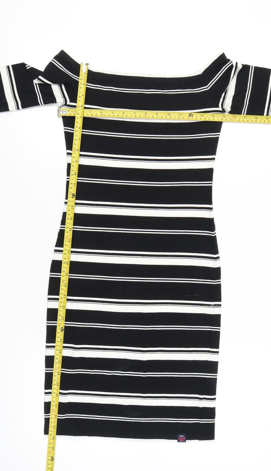 Superdry Women's Black Striped Bodycon Off Shoulder Dress M