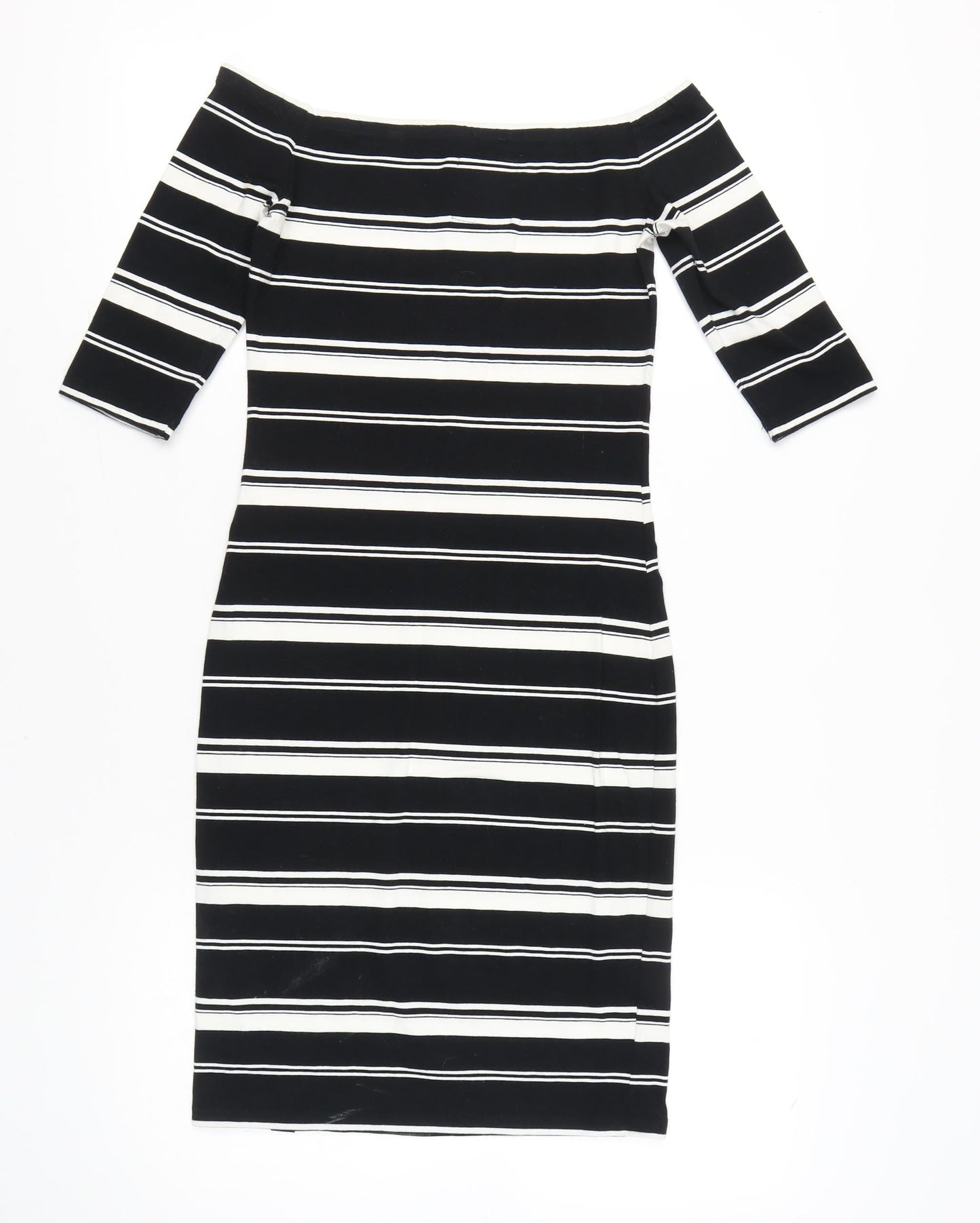 Superdry Women's Black Striped Bodycon Off Shoulder Dress M