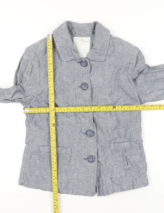 White Stuff Women Blue Linen Cotton Blazer Jacket Size 8 Casual