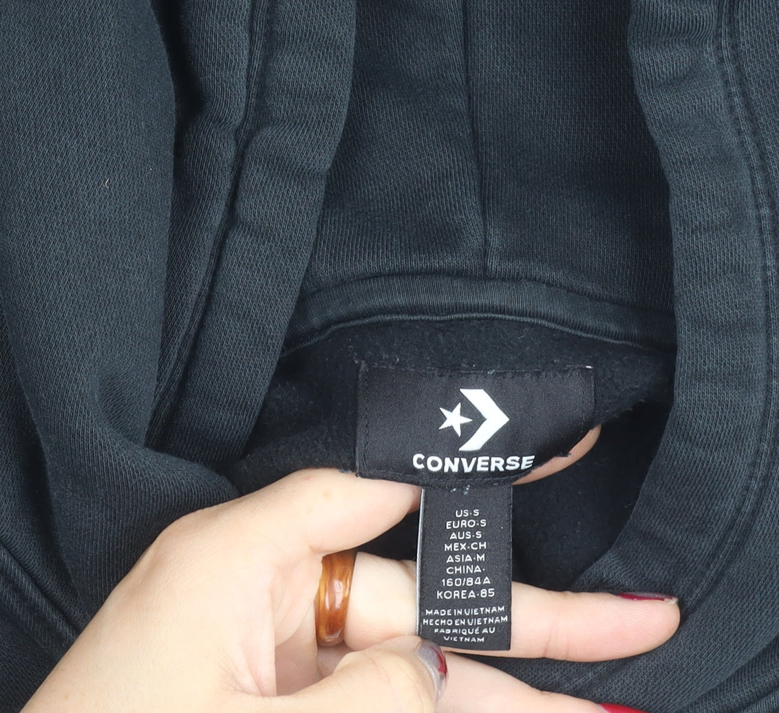 Converse Unisex Black Pullover Hoodie Small Logo Sweatshirt