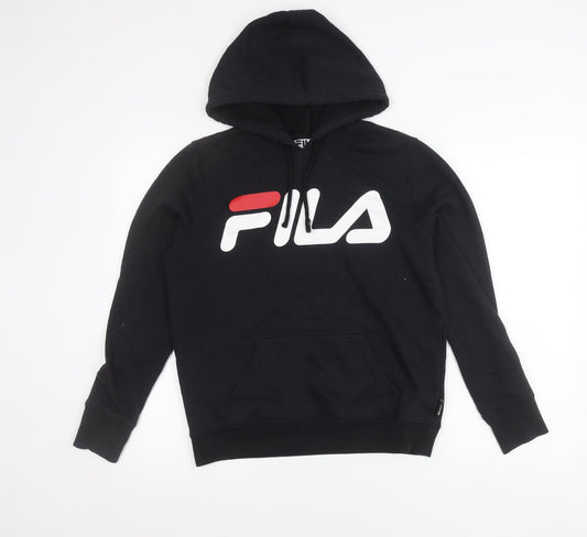 Fila Women’s Black Pullover Hoodie Size M UK 12 Cotton Blend Logo