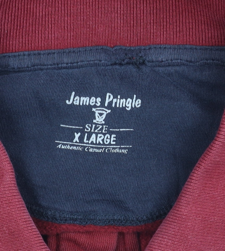 James Pringle Men’s Red XL Long Sleeve Cotton Blend Polo Shirt