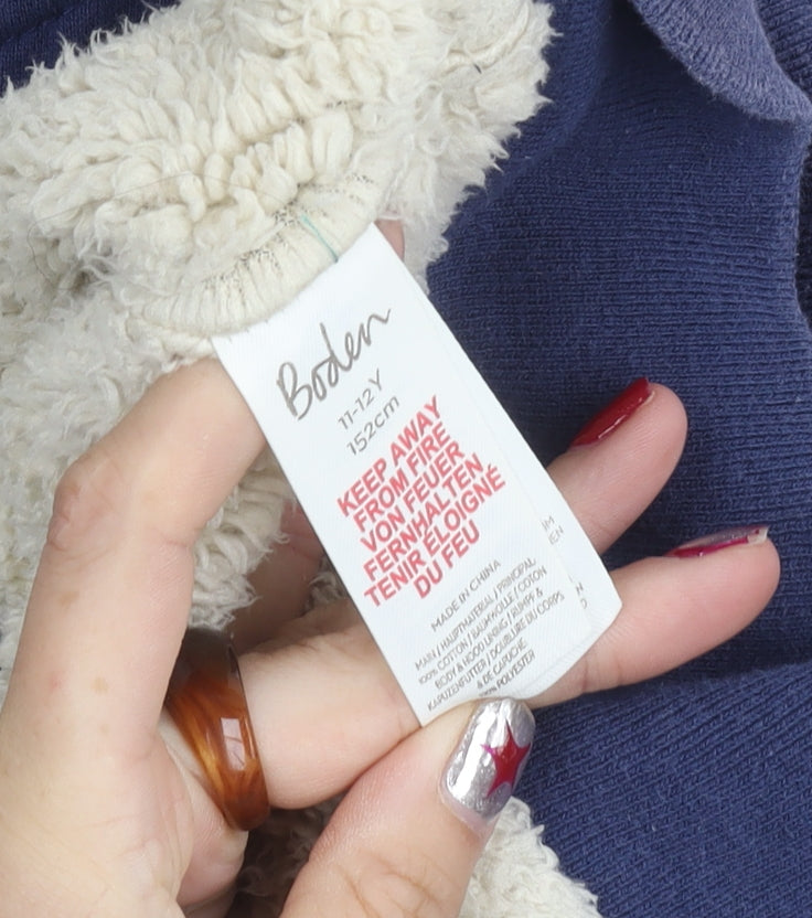 Boden Boys Blue Hooded Jacket 11-12Y Cotton Blend Full Zip Fleece Lined