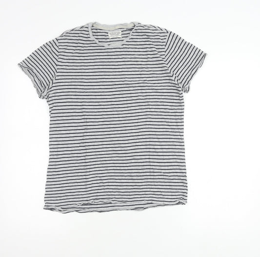 AllSaints Womens Grey Striped Cotton T-Shirt Size S Casual Top