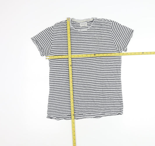 AllSaints Womens Grey Striped Cotton T-Shirt Size S Casual Top