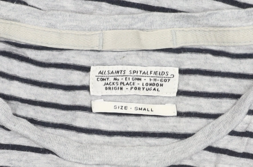 AllSaints Womens Grey Striped Cotton T-Shirt Size S Casual Top